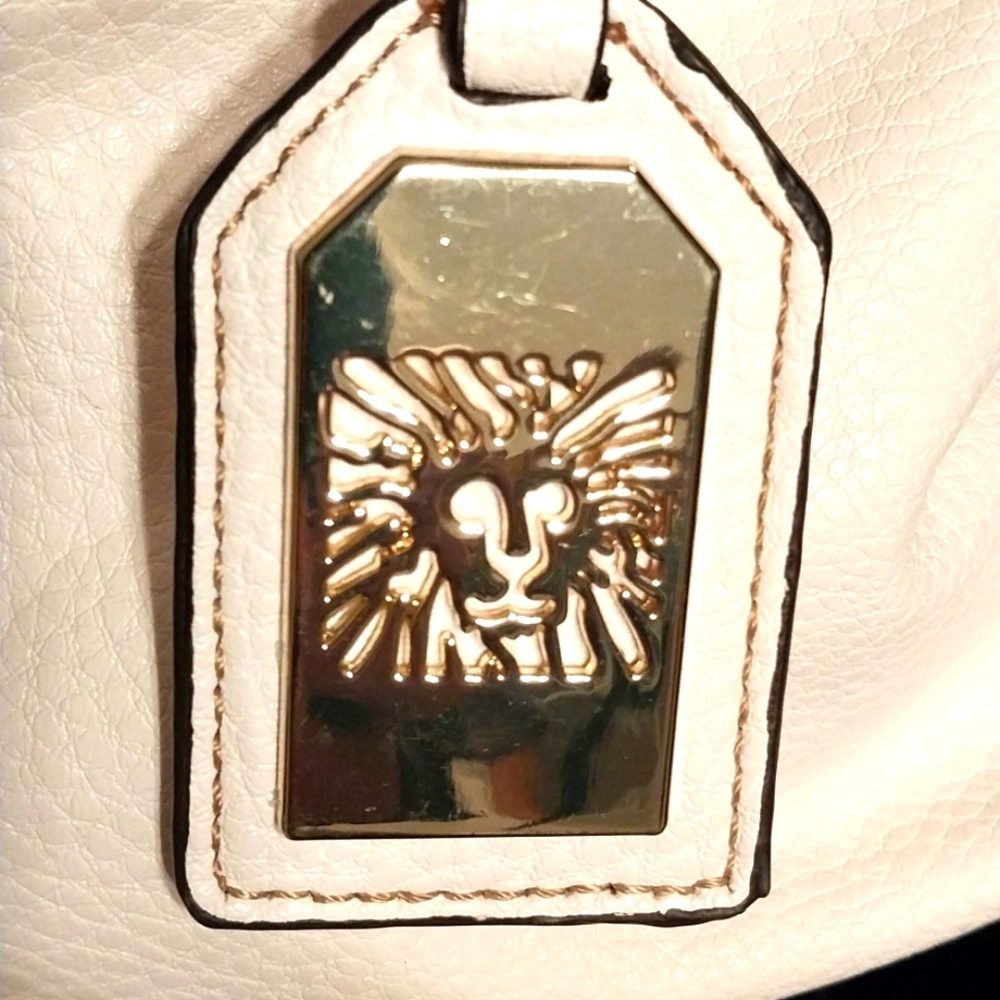 Anne Klein Ivory White Women's Faux Leather Purse Tote Bag Satchel Lion Logo - Picture 4 of 15